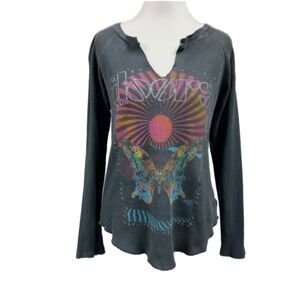 Daydreamer The Doors Graphic Print Thermal Split Neck Long Sleeve Shirt Gray